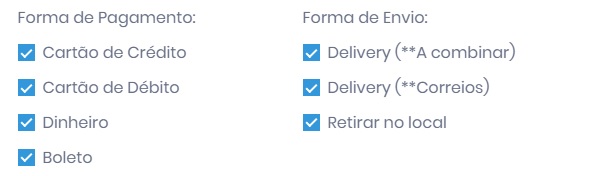 Aba Formas de Pagamento e Envio do Ecommerce Formas de pagamento e envio