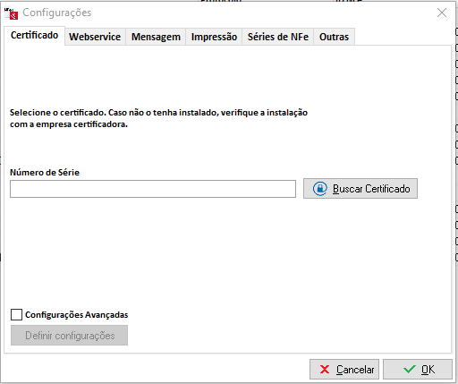 Botão Buscar Certificado na aba Certificado Aba Certificado