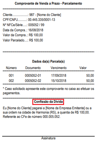 Exemplo de comprovante de confissão de dívida Comprovante de confissão
