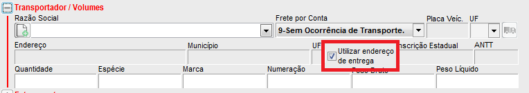 Opção Utilizar Endereço de Entrega na nota fiscal Utilizar Endereço de Entrega