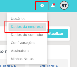 Acesso aos Dados da empresa nas Configurações Dados da empresa