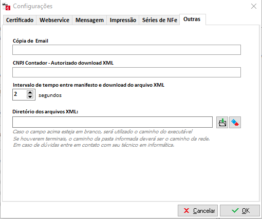 Aba Outras com Cópia de Email e CNPJ do Contador Aba Outras