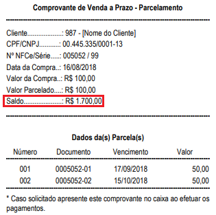 Exemplo de comprovante de saldo do cliente Comprovante de saldo
