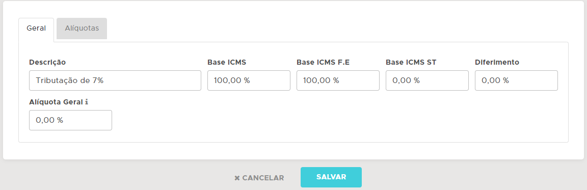 Preenchendo os dados da tributação conforme a contabilidade Cadastro de tributação
