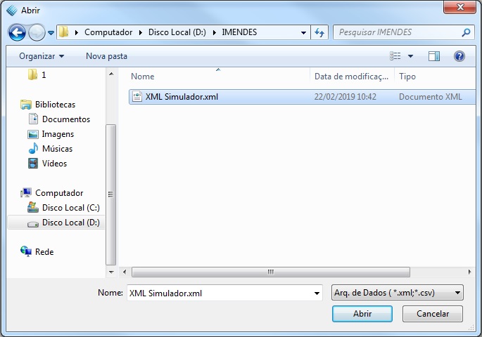 Importacao do arquivo de laudo no simulador IMendes Importar laudo no IMendes