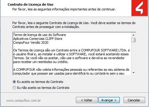 Aceite dos termos do contrato na instalação Termos do contrato da instalação