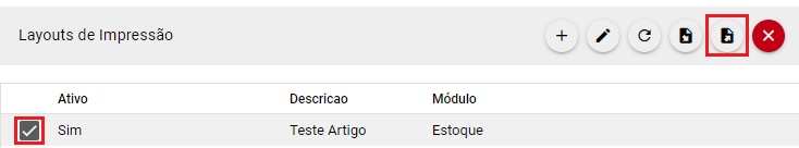 Icone para exportar um layout de etiqueta Icone exportar layout