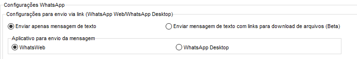 Opções de formatação e destino do envio pelo WhatsApp Configurações do WhatsApp