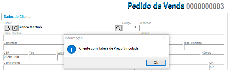 Cliente com tabela de preço vinculada no lançamento do DAV Cliente com tabela vinculada no DAV