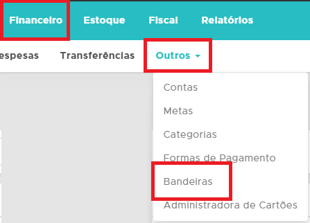 Menu Financeiro - Outros - Bandeiras Acesso ao cadastro de Bandeiras