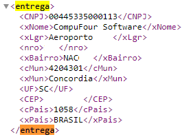 Informação do endereço de entrega no XML gerado Endereço de entrega no XML