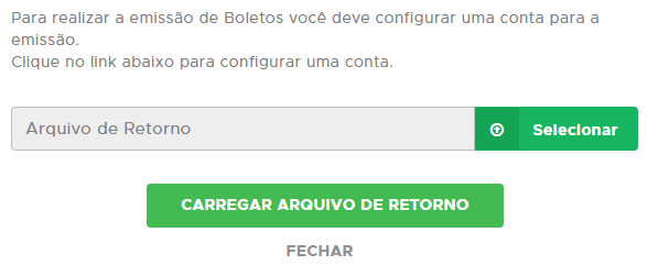 Tela de carregamento do arquivo de retorno do banco Carregar arquivo de retorno