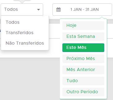 Filtro de transferências por situação e período Filtro de transferências