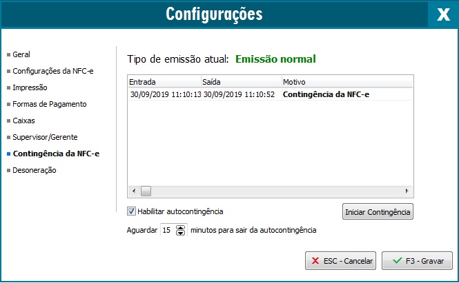Opção de Contingência da NFC-e Contingência da NFC-e