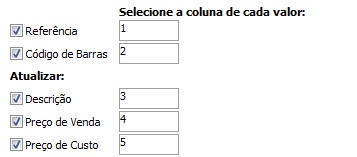 Escolha das colunas de Descrição, Preço de Venda e Custo de Compra Escolha das colunas do CSV