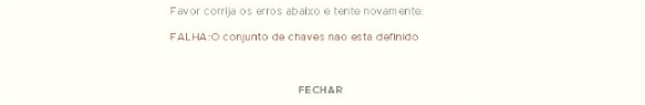 Mensagem de erro: o conjunto de chaves não está definido Erro o conjunto de chaves não está definido