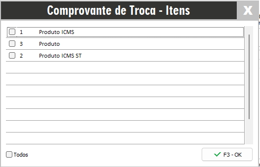 Opções do Comprovante de Troca na impressão da NFC-e Comprovante de Troca
