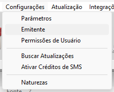 Menu Configurações Emitente no ClippMei Configurações Emitente