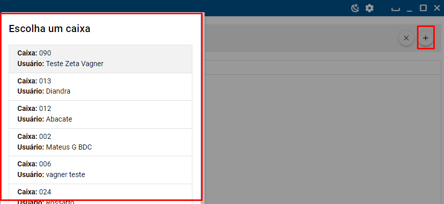 Vinculando caixas com o botao + no Terminal ZWeb Vincular caixas no Terminal ZWeb