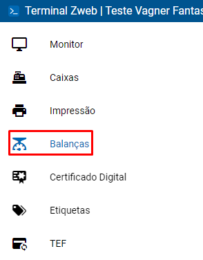 Aba Balancas no Terminal ZWeb Modulo de Balancas no Terminal ZWeb