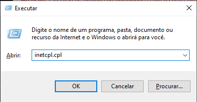 Comando inetcpl.cpl