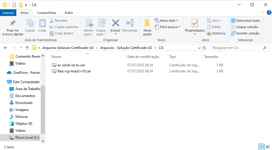 Instalar certificados da pasta CA