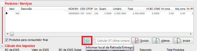 Botão Local da Entrega após lançar o veículo Botão Local da Entrega