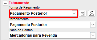 Selecao da forma de pagamento Pagamento Posterior na NF-e Selecionar Pagamento Posterior na NF-e