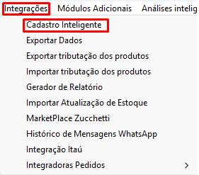 Menu Integracoes Cadastro Inteligente Menu Cadastro Inteligente