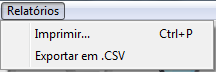 Menu Relatórios para imprimir e exportar em CSV Menu Relatórios para imprimir e exportar