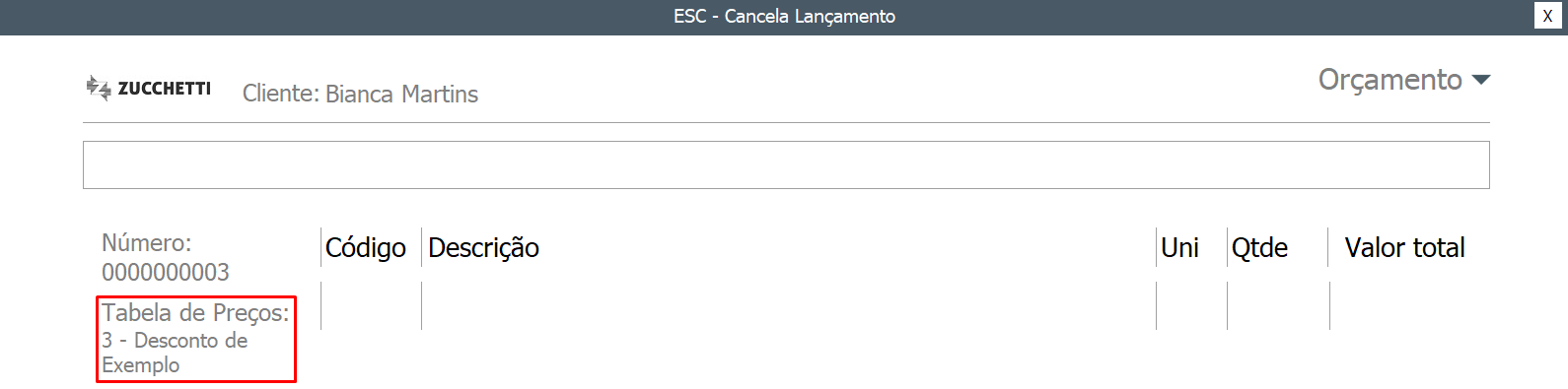 Tabela de preços vinculada ao cliente no Lançamento Rápido Tabela no Lançamento Rápido