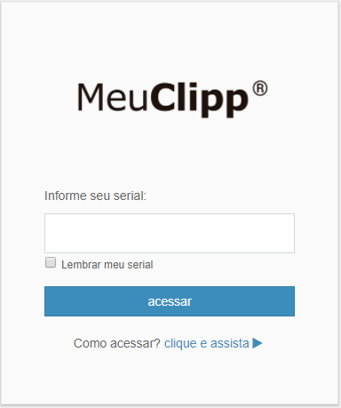 Campo para informar o Serial no login do MeuClipp Login com Serial no MeuClipp