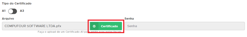 Aba Certificado e botão Certificado para o modelo A1 Aba Certificado (modelo A1)