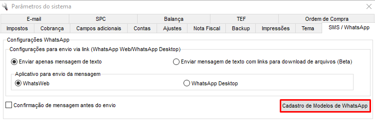 Botão Cadastro de Modelos de WhatsApp Cadastro de Modelos de WhatsApp