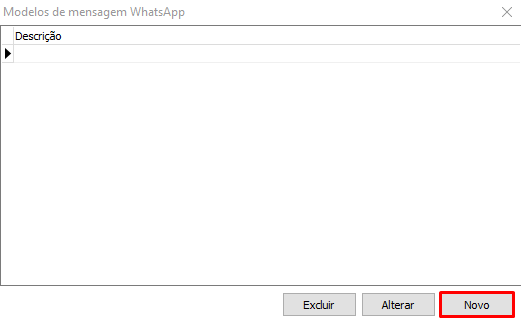 Botão Novo para cadastrar um modelo de mensagem Novo modelo de mensagem