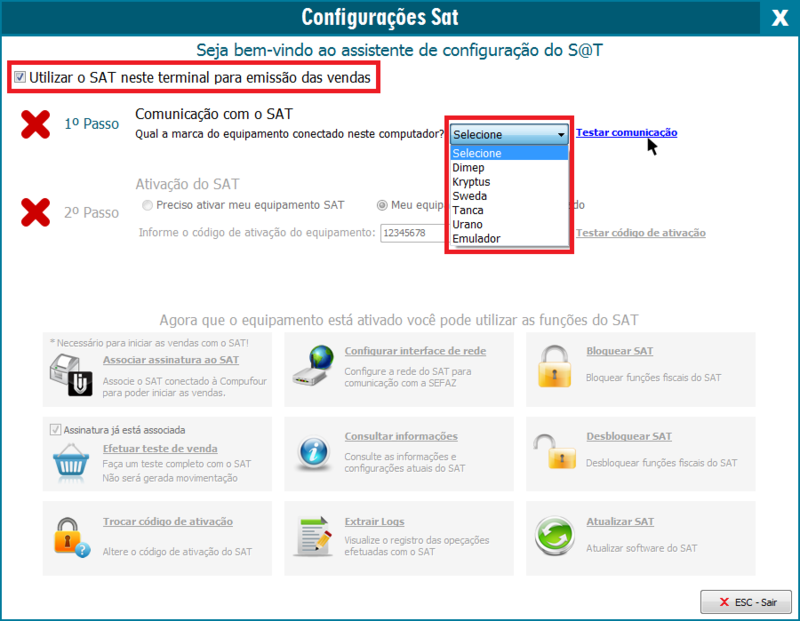 Testar comunicação com o SAT