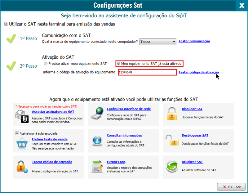 Testar código de ativação