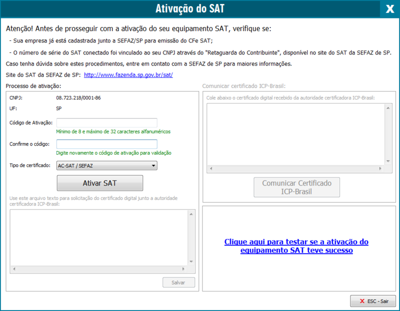 Instruções de ativação