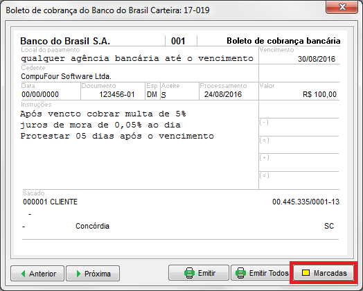 Botão Marcadas na tela de Boleto de Cobrança Botão Marcadas na tela de boletos