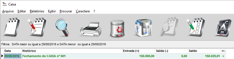 Valores do fechamento gravados no modulo Caixa Valores do fechamento no Caixa