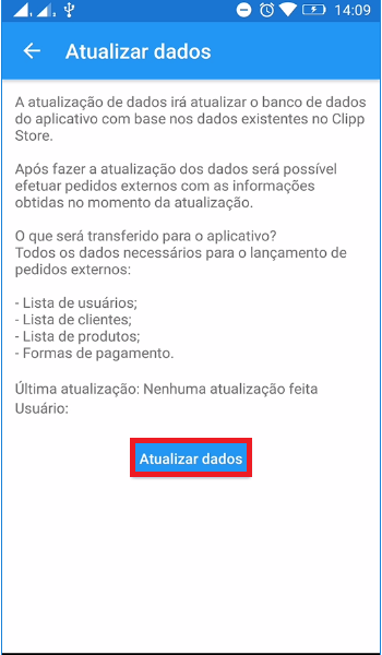 Confirmação da opção Atualizar dados na tela seguinte Confirmar Atualizar dados