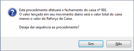Mensagem de confirmacao do fechamento de caixa Confirmacao do fechamento de caixa