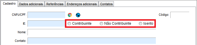 Situação tributária do cliente no cadastro de Clientes Situação tributária do cliente