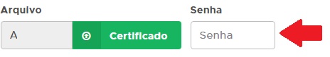 Campo para informar a senha do certificado digital Senha do certificado digital