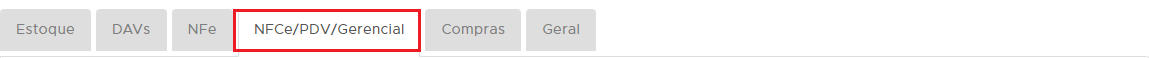 Aba NFCe/PDV/Gerencial com as informacoes do ZPOS Aba NFCe/PDV/Gerencial