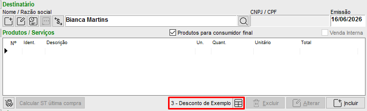 Botão para alterar a tabela de preços vinculada na NF-e Alterar tabela vinculada na NF-e