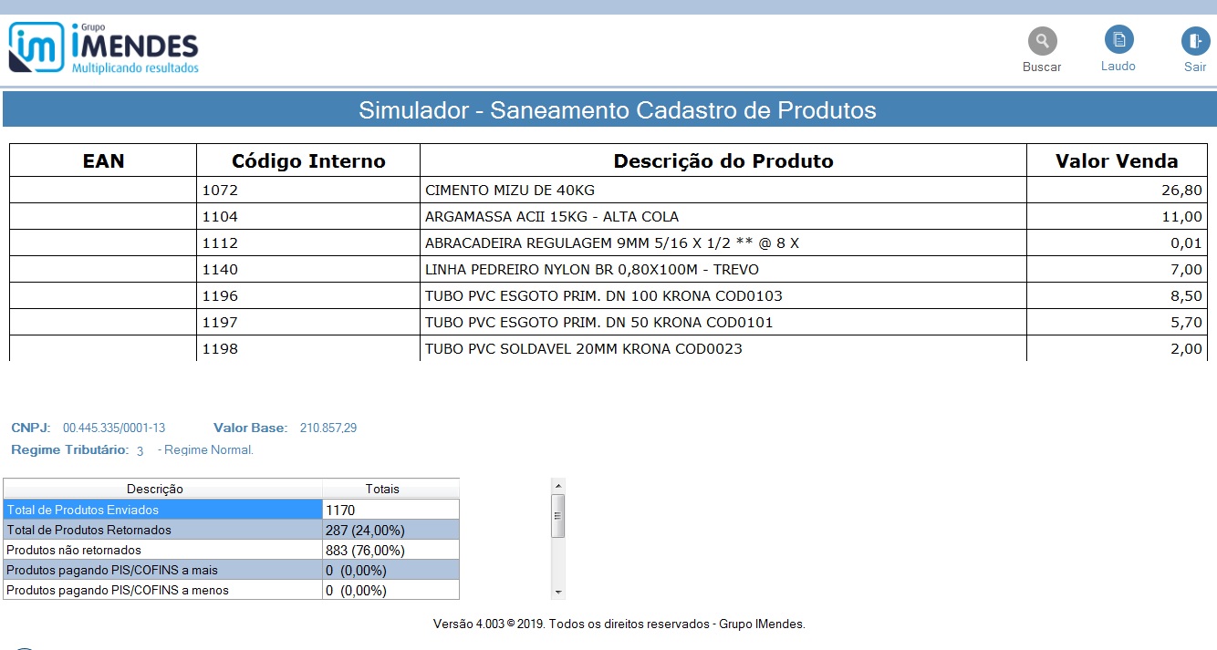 Resultado da simulacao do laudo no IMendes Resultado da simulacao