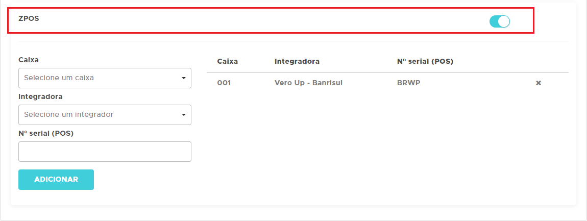 Campos de configuracao do ZPOS no Clipp360 Campos do ZPOS