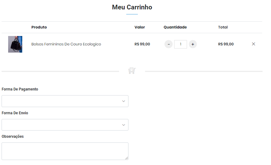 Carrinho de compras do Ecommerce com formas de pagamento e envio Carrinho do Ecommerce