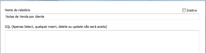 Campo de nome e comando SQL do relatório Campo de nome e comando SQL do relatório